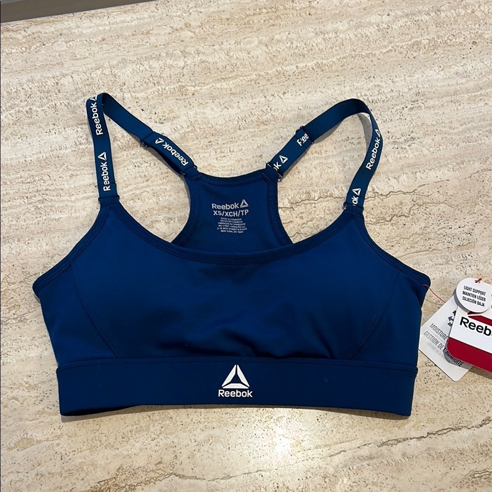 🆕 NWT Reebok Women's Low Impact Racerback Sports Bra with removable cups XS